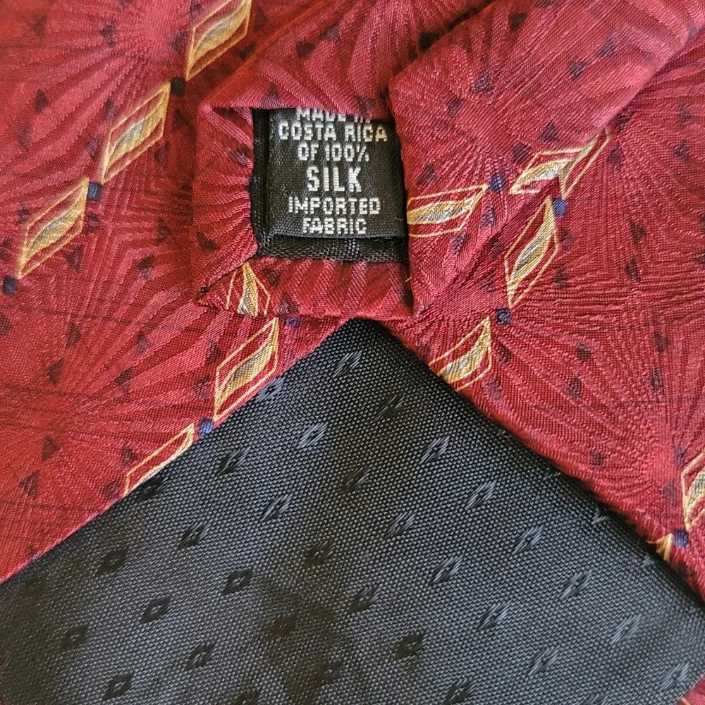 Bill Blass Necktie Mens OS Burgundy Geometric‎ Sunburst Silk Black Label Tie